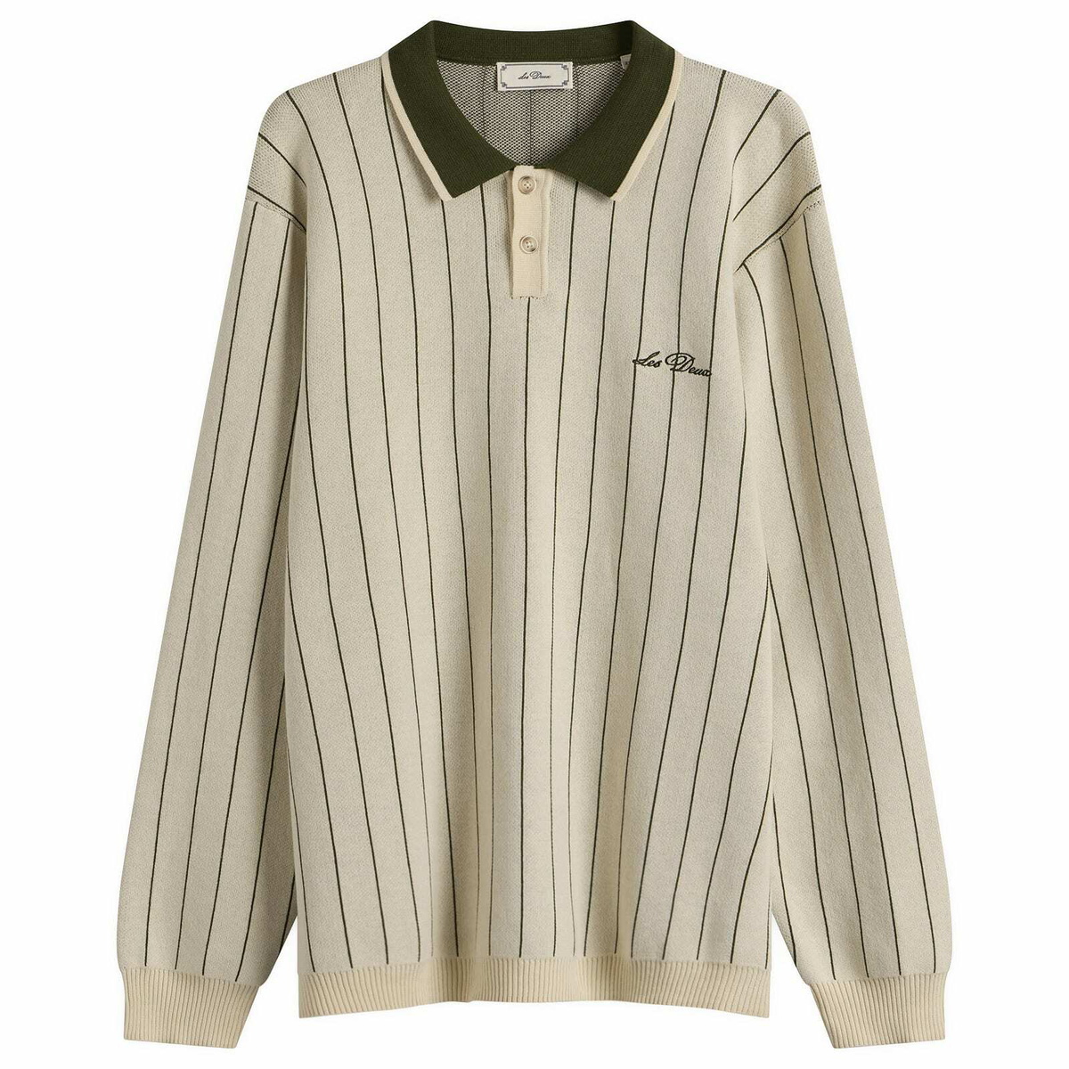 Les Deux Men's Signature Knitted Long Sleeve Polo in Ivory