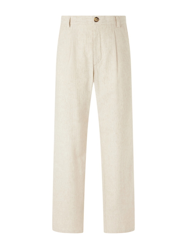 Photo: Oliver Spencer - Morton Straight-Leg Pleated Cotton and Linen-Blend Trousers - Neutrals