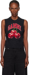 GANNI Gray Graphic Wool Sweater Vest