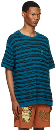 Brain Dead Blue Puckered Striped T-Shirt