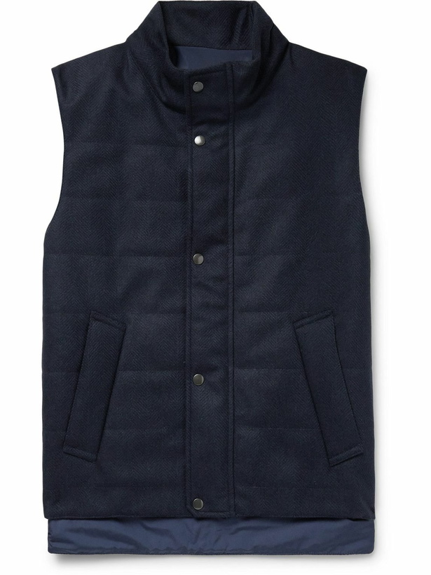 Photo: Kingsman - Slim-Fit Quilted Padded Herringbone Wool Gilet - Blue