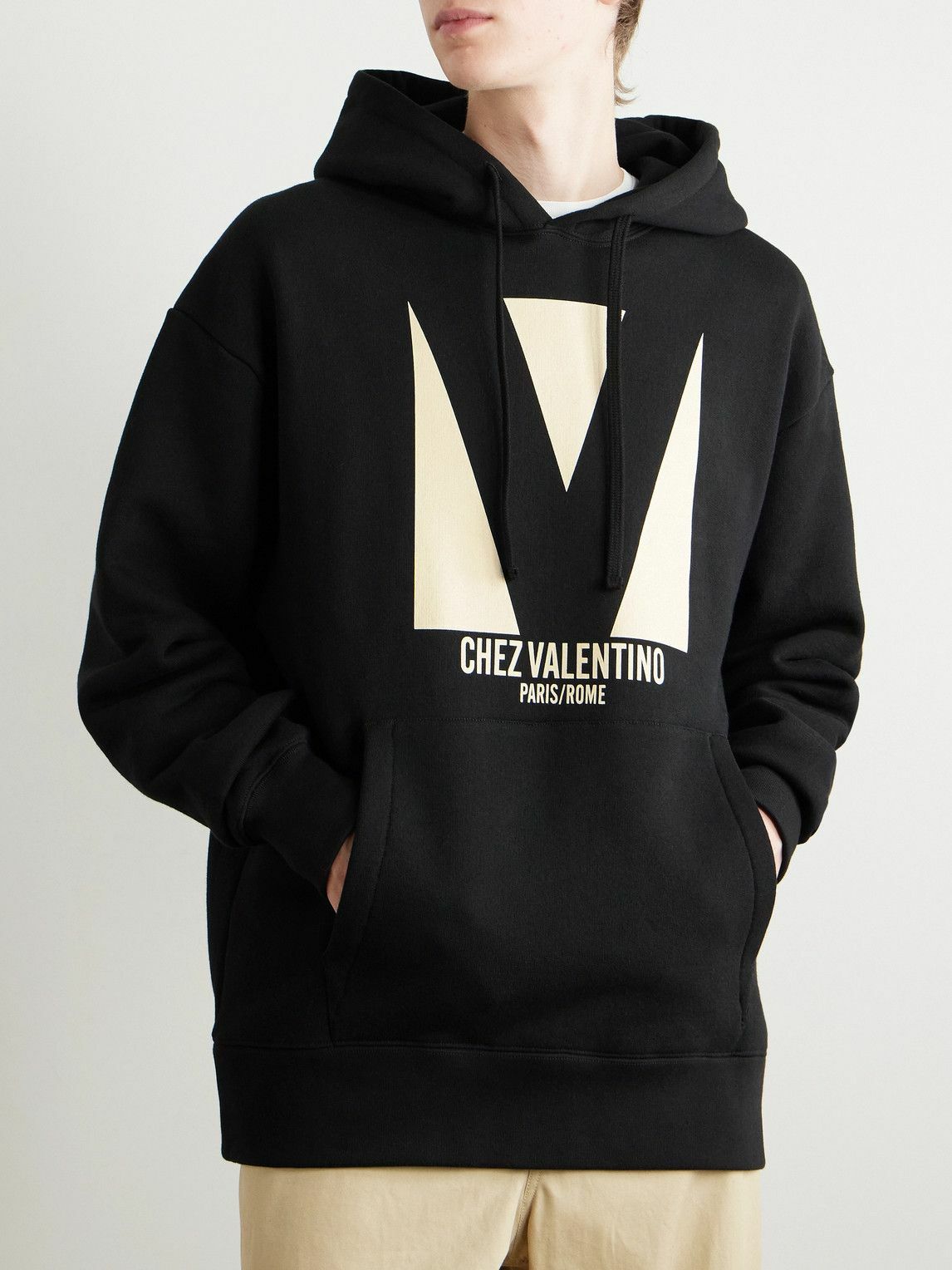 Valentino Garavani - Logo-Print Cotton-Jersey Hoodie - Black