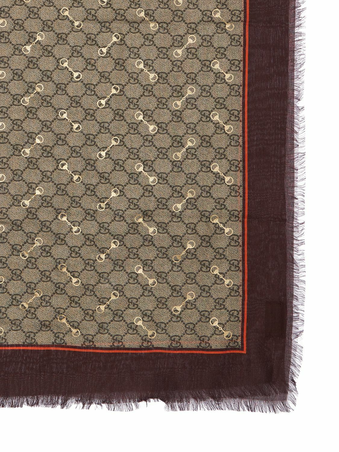【GUCCI】GG PRINT WITH HORSEBIT MODAL SHAWL◆6625773GA40 GG print with Horsebit silk shawl in Beige Brown Modal