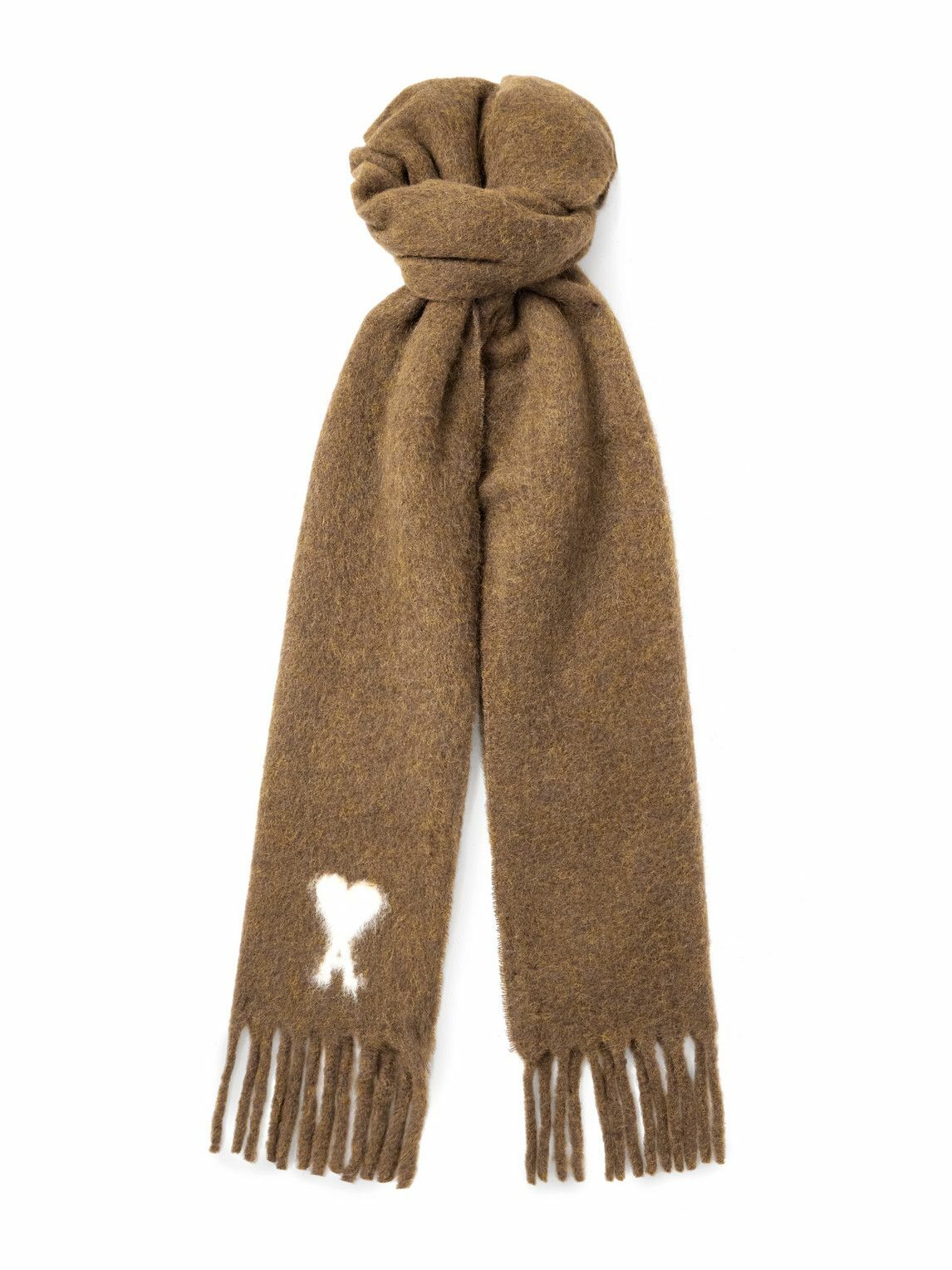 AMI PARIS - Logo-Intarsia Fringed Alpaca-Blend Scarf