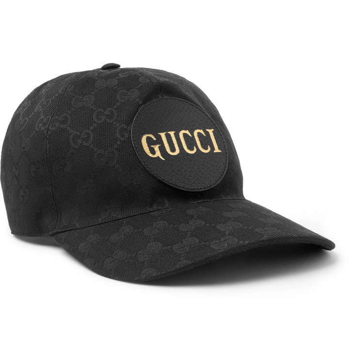 Photo: Gucci - Leather-Trimmed Monogrammed Canvas Baseball Cap - Black