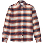 Portuguese Flannel Men's Anonimo Button Down Check Shirt in Ecru/Orange/Navy