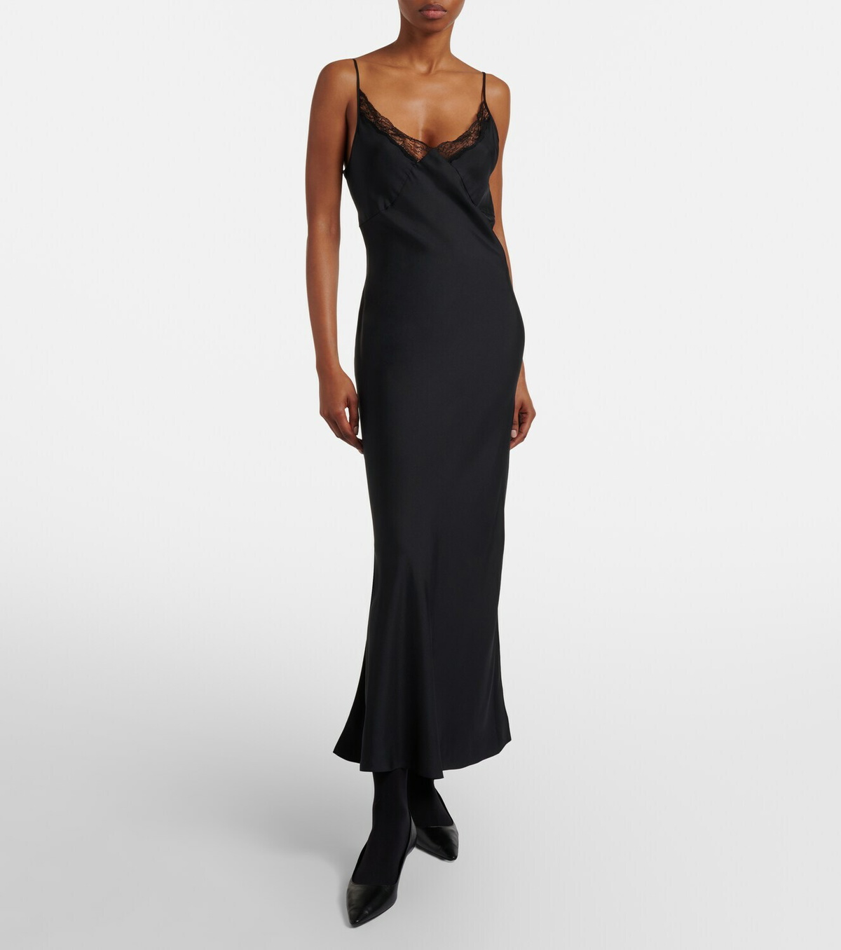 The Row Barina lace-trimmed silk slip dress