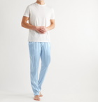 TOM FORD - Velvet-Trimmed Stretch Silk-Satin Pyjama Trousers - Blue