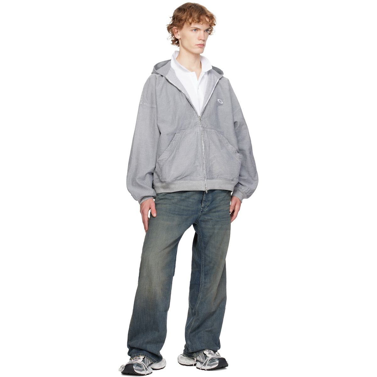 Balenciaga Gray Denim Logo Hoodie