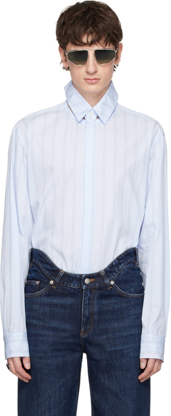 Photo: Jean Paul Gaultier Blue Pinstriped Floating Collar Shirt