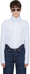 Jean Paul Gaultier Blue Pinstriped Floating Collar Shirt