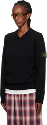Stone Island Black 5100033 V-Neck Jersey Lambswool Sweater
