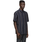 Dunhill Navy Poplin Striped Short Sleeve Shirt