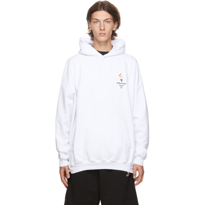 Photo: Balenciaga White Embroidered Flame Hoodie