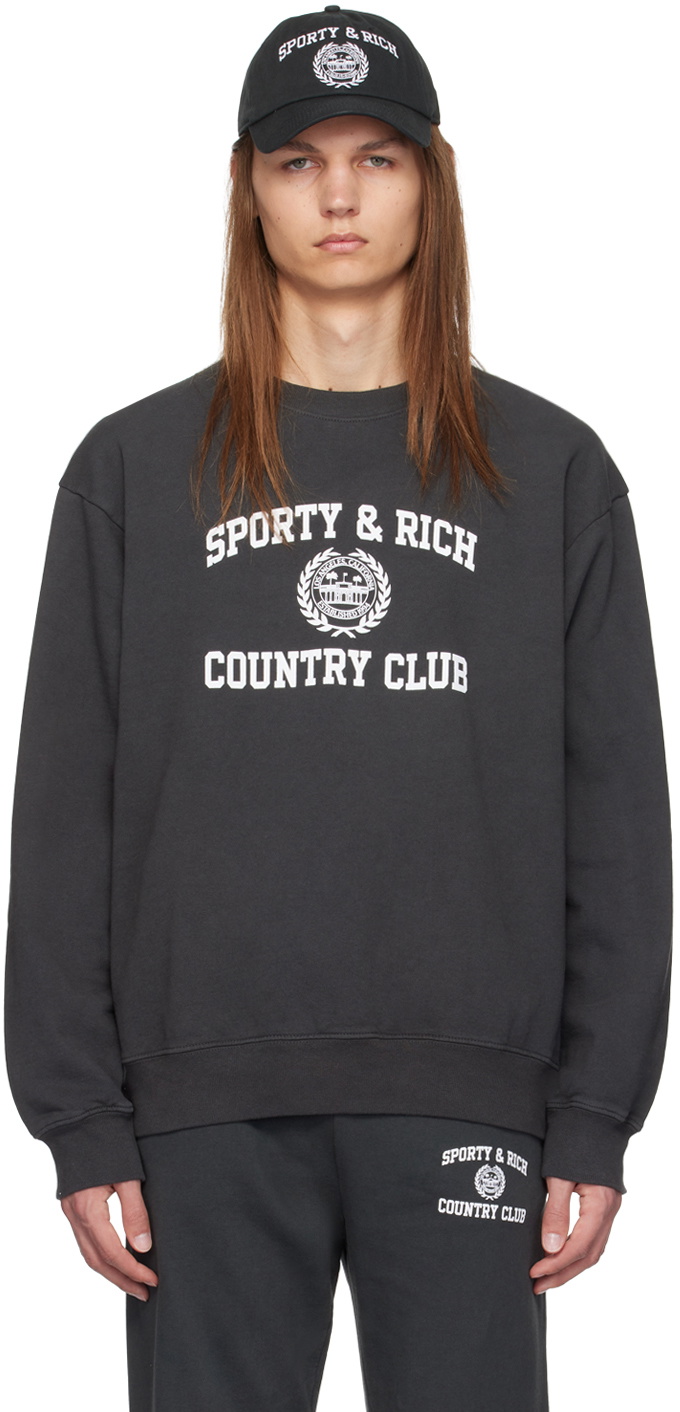 Sporty & Rich Black Varsity Crest Sweatshirt