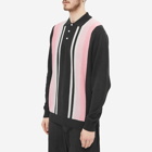 Beams Plus Men's Stripe Knitted Polo Shirt in Black