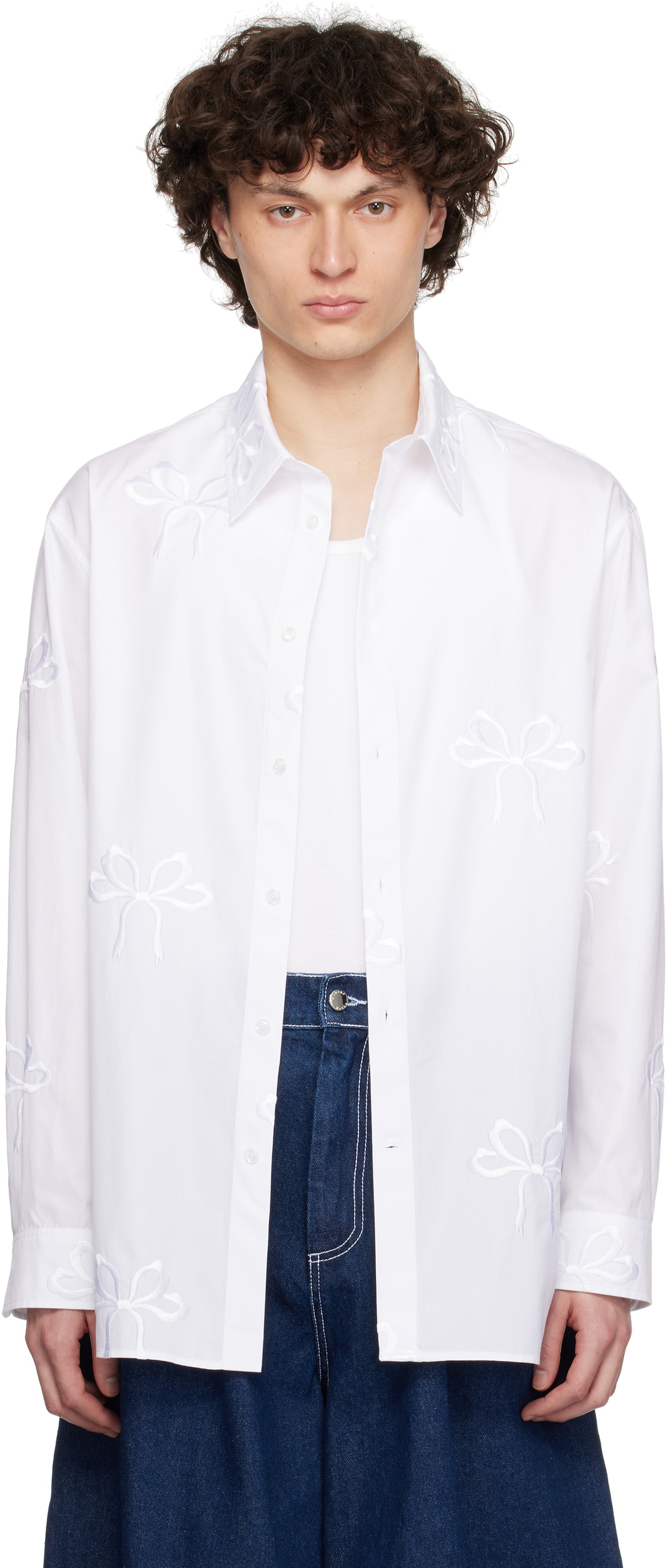 Simone Rocha White Cotton Bow Easy Shirt Simone Rocha