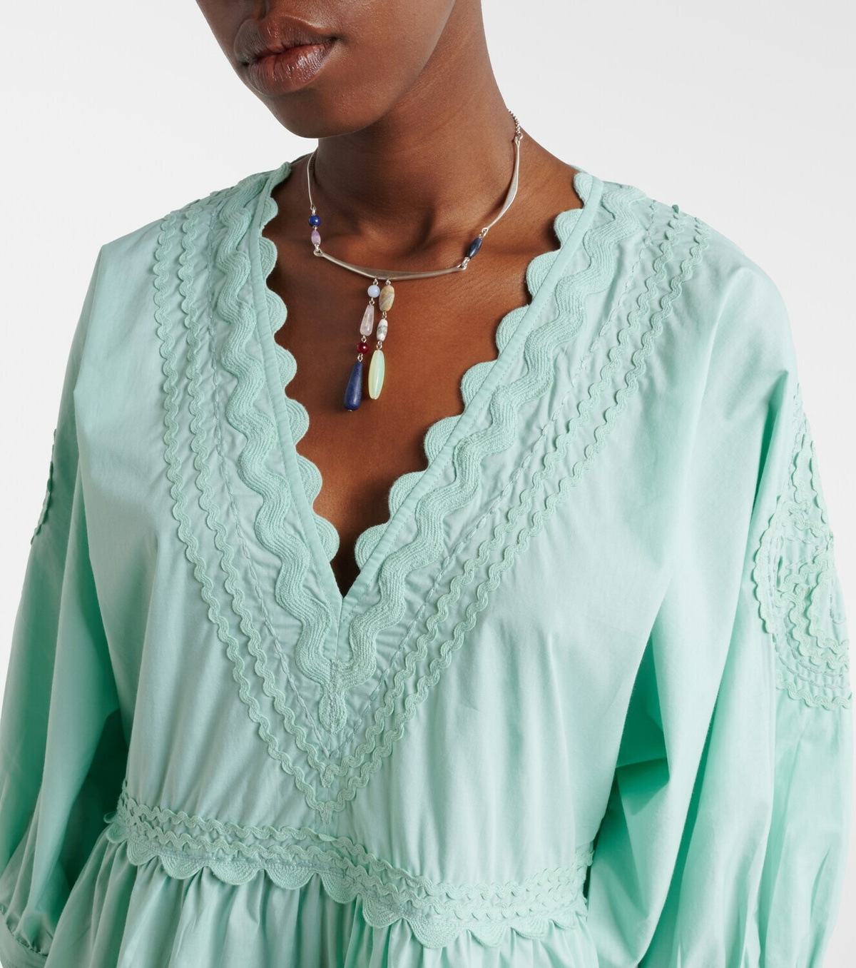 Juliet Dunn Embroidered scalloped cotton poplin minidress