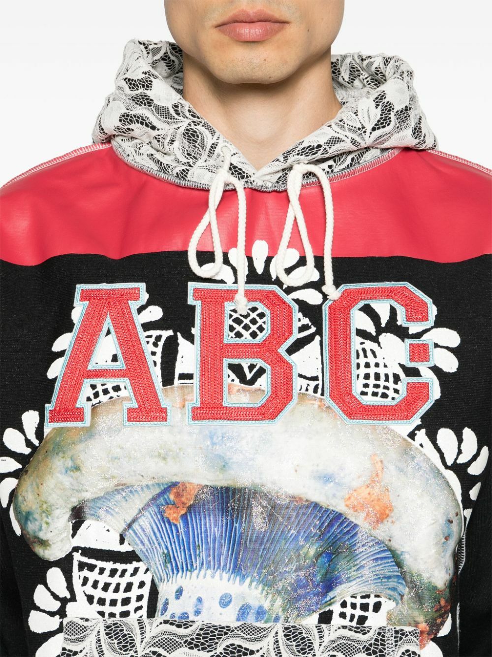 Advisory Board Crystals Black Lace Panelled Drawstring Hoodie