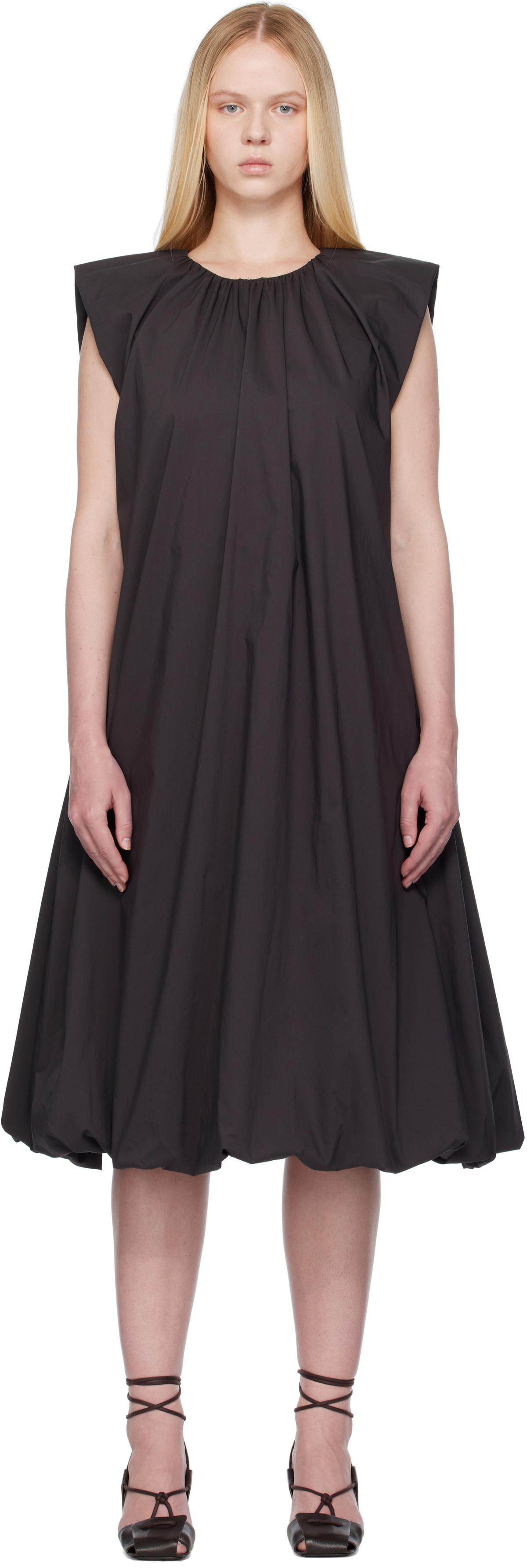 AMOMENTO Gray Cotton Volume Shirring Minidress