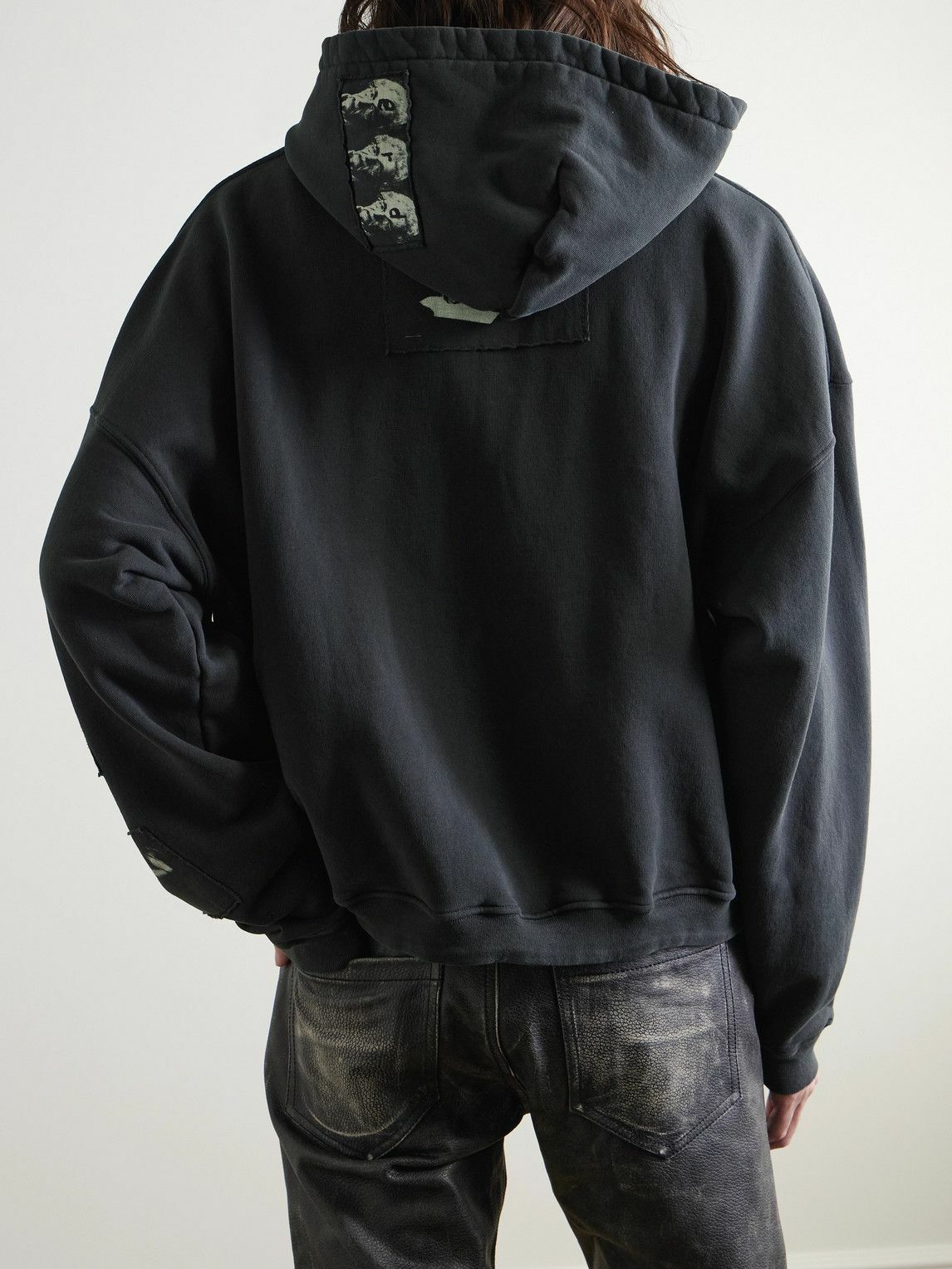 ENFANTS RICHES DÉPRIMÉS ブラック フーディ Enfants Riches Déprimés - Printed Patchwork Cotton-Jersey Hoodie