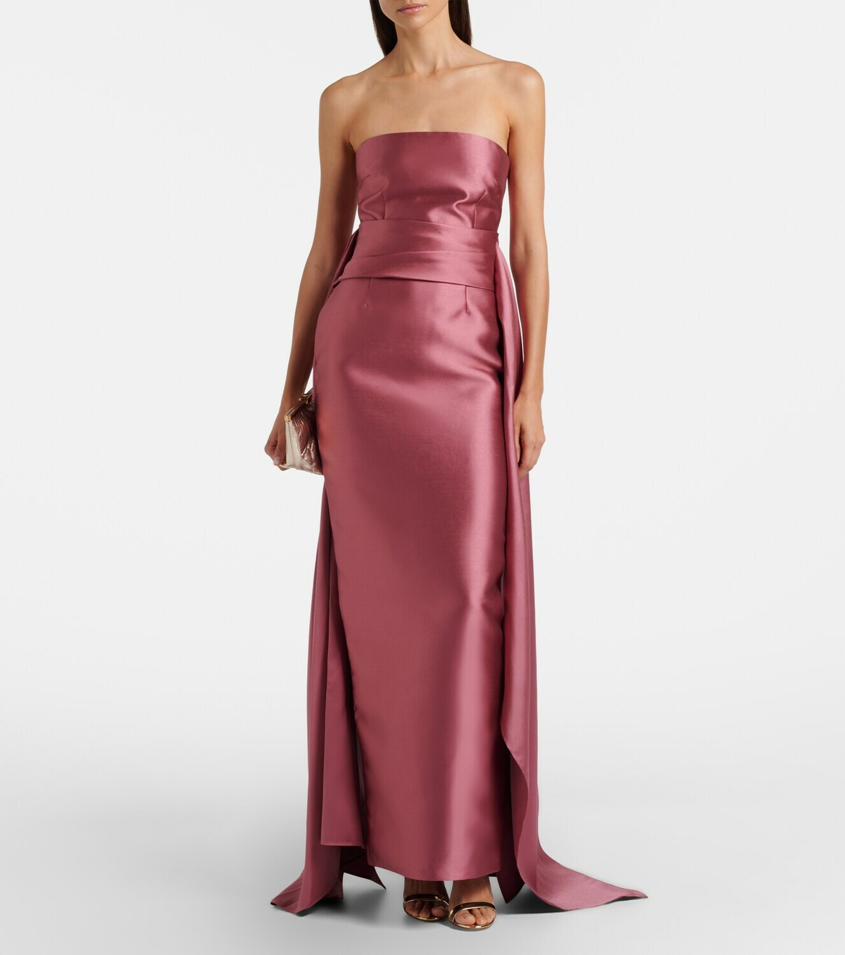 Solace London Draped strapless satin gown