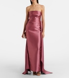 Solace London Draped strapless satin gown