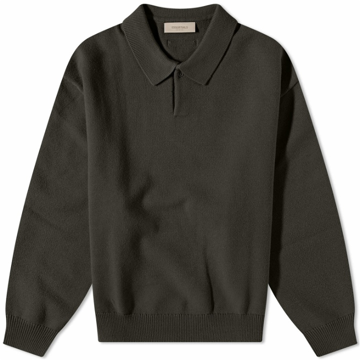 Photo: Fear of God ESSENTIALS Men's Knitted Polo Shirt in Off-Black