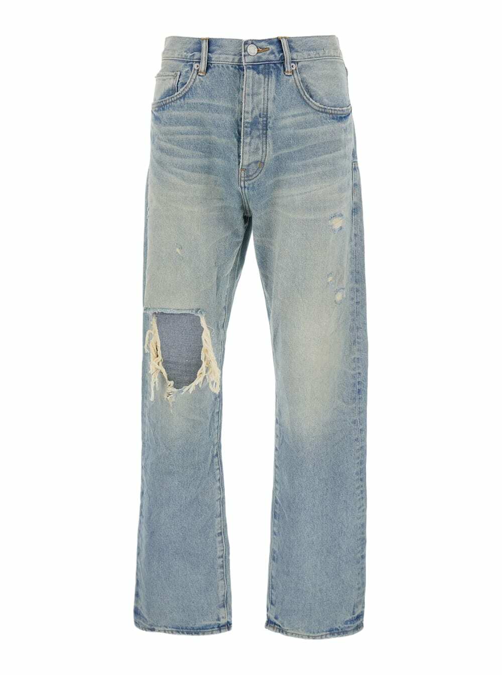 Purple Brand Light Blue Jeans With Logo Patch On The Rear And Maxi Ripping On The Front In Denim Man