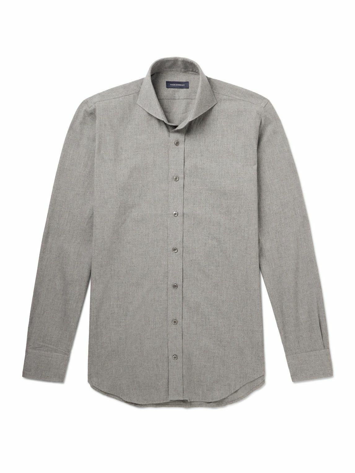 Thom Sweeney - Cutaway-Collar Cotton-Flannel Shirt - Gray Thom Sweeney