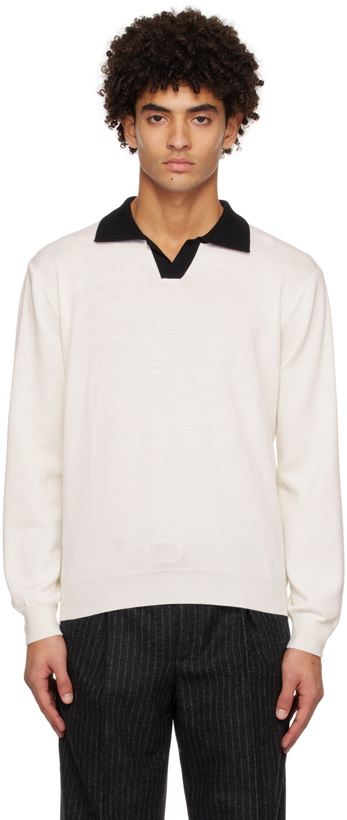 Photo: Ernest W. Baker White Contrast Long Sleeve Polo