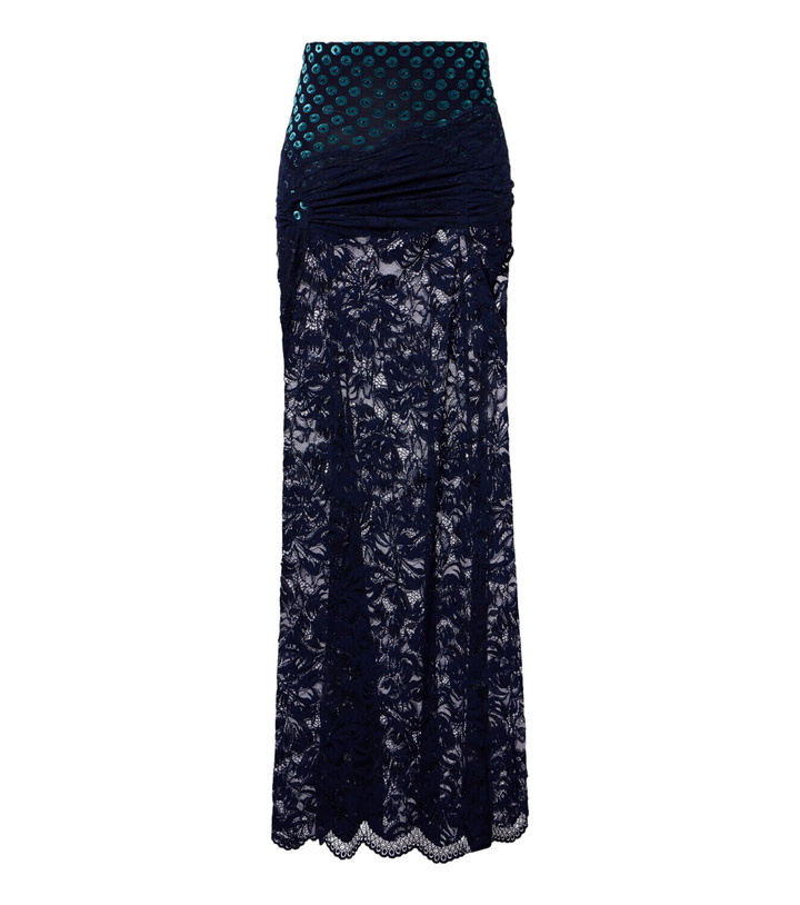 Photo: Rabanne Gathered lace and velvet maxi skirt