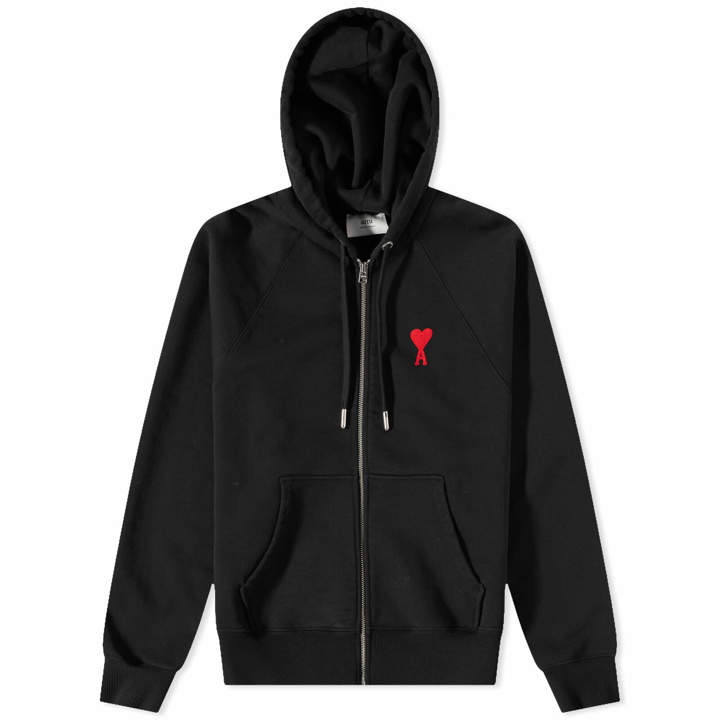 Photo: AMI Men's Heavy Fleece Small A Heart Zip Hoody in Black/Red