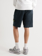 Stone Island - Straight-Leg Logo-Appliquéd Cotton-Jersey Drawstring Shorts - Blue