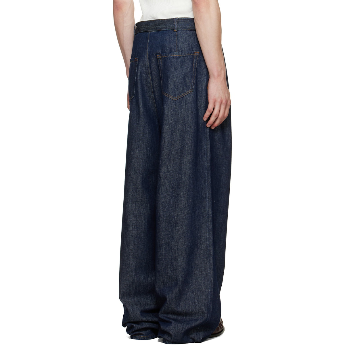 Dries Van Noten Navy Belted Pleat Jeans