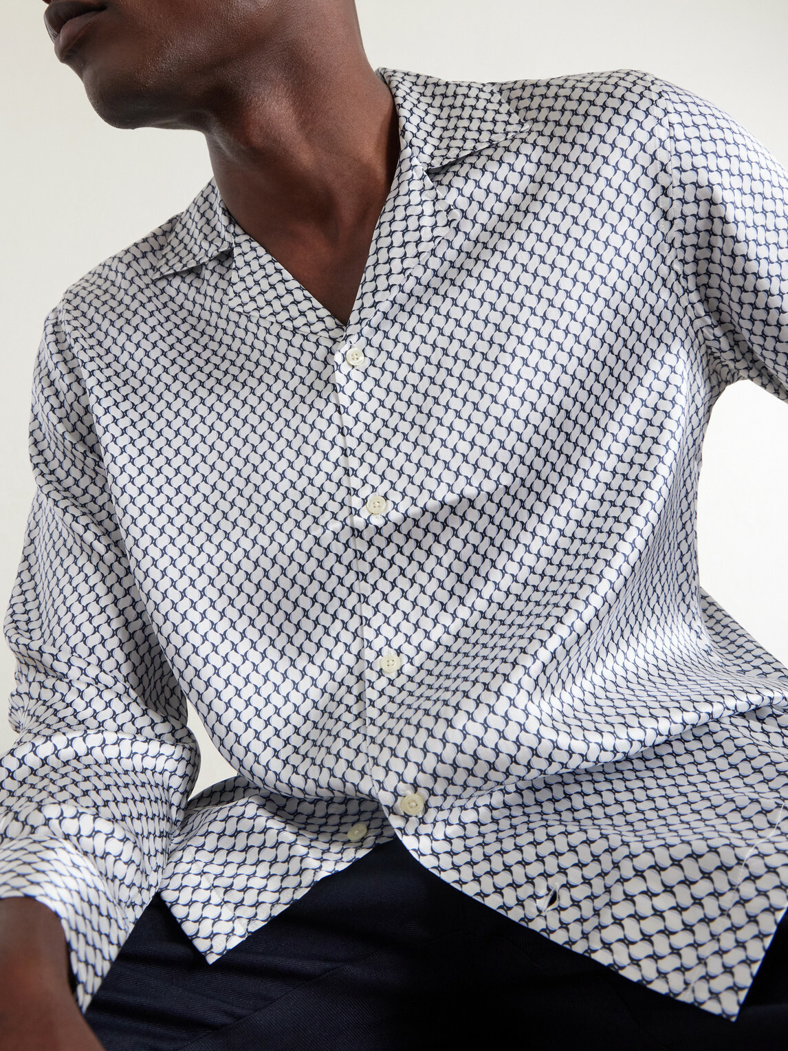 Frescobol Carioca - Safra Camp-Collar Printed Silk-Satin Shirt - Blue