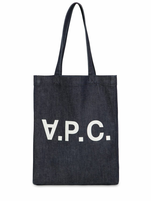 Photo: A.P.C. Small Logo Print Cotton Denim Tote Bag