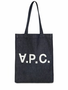 A.P.C. Small Logo Print Cotton Denim Tote Bag