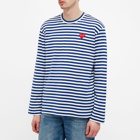 Comme des Garçons Play Men's Long Sleeve Heart Stripe Logo T-Shirt in Blue/White