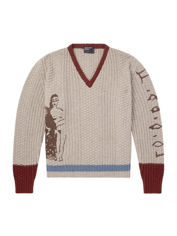 Photo: Enfants Riches Déprimés - Nu Sur Papier (IV) Embroidered Cashmere Sweater - Neutrals