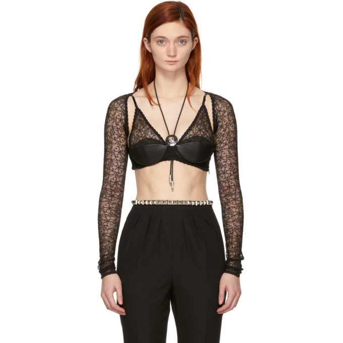 Photo: Alexander Wang Black Bolo Tie Long Sleeve Bra Top