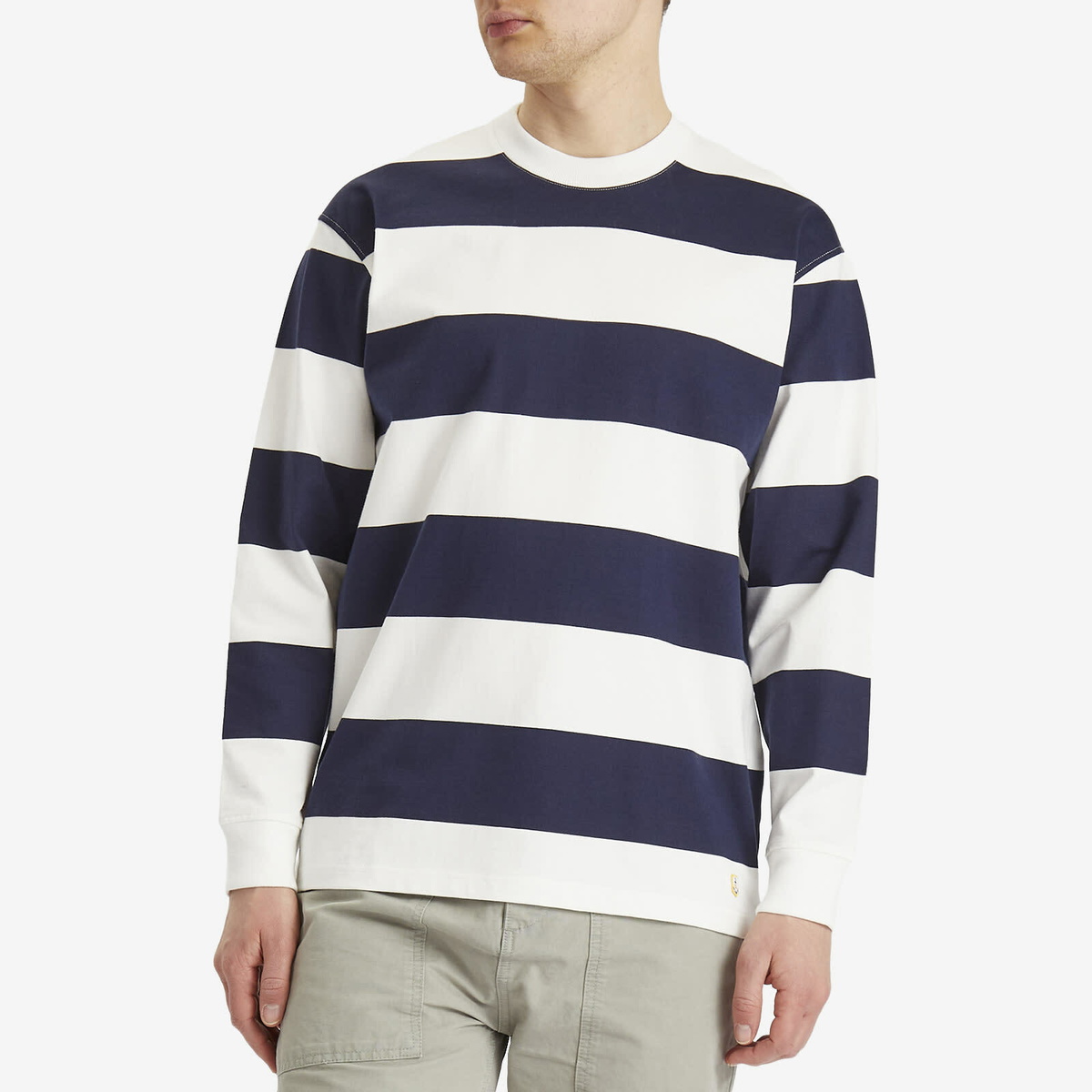 Armor-Lux Men's Wide Stripe Long Sleeve T-Shirt in Milk/Marine Deep