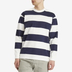 Armor-Lux Men's Wide Stripe Long Sleeve T-Shirt in Milk/Marine Deep