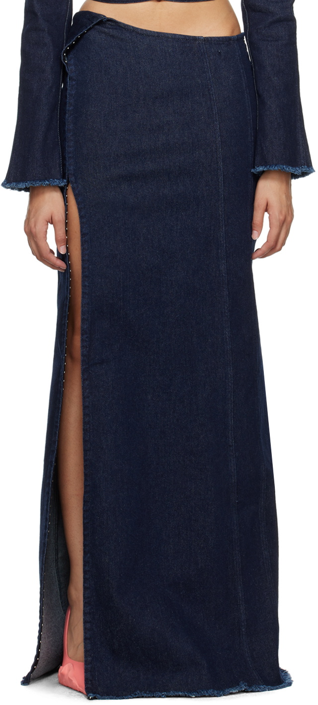 Jade Cropper Navy Hook-Eye Denim Maxi Skirt