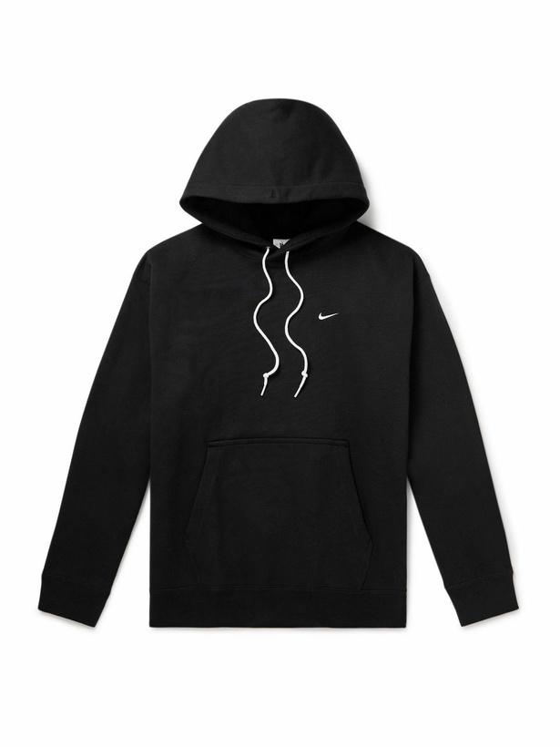 Photo: Nike - Solo Swoosh Logo-Embroidered Cotton-Blend Jersey Hoodie - Black