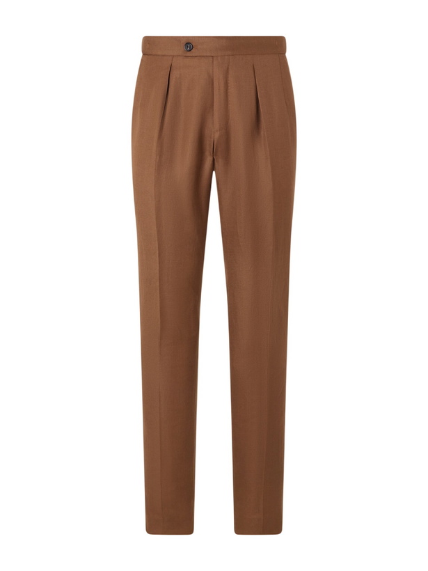 Photo: Slowear - Tapered Pleated Wool and Linen-Blend Trousers - Brown