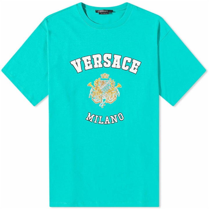 Photo: Versace Men's Varsity Logo T-Shirt in Turquiose