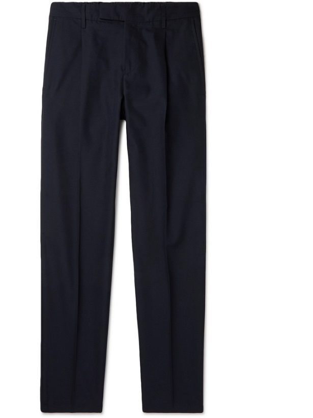 Photo: DUNHILL - Slim-Fit Wool and Cotton-Blend Trousers - Blue