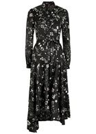 High Compelling Western Printed Satin Midi Dress Black And White