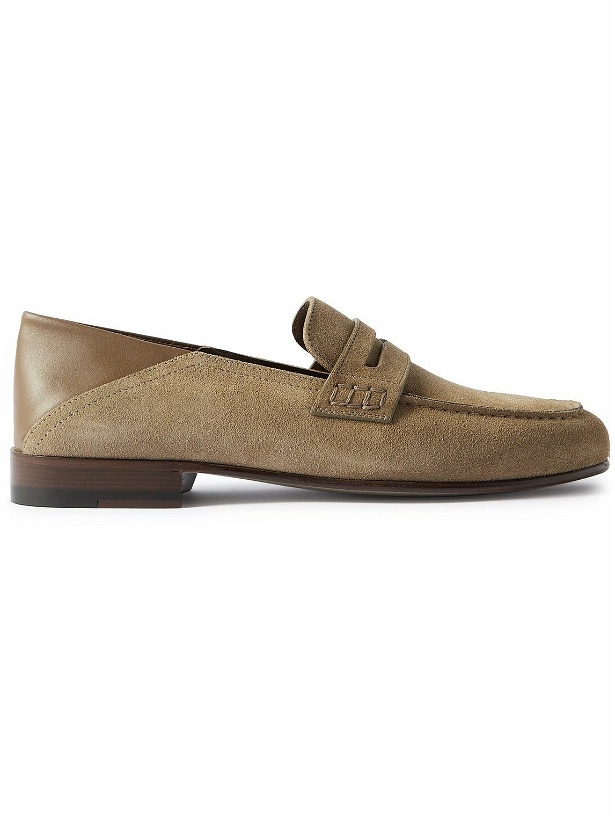 Photo: Manolo Blahnik - Plymouth Collapsible-Heel Suede and Leather Penny Loafers - Brown